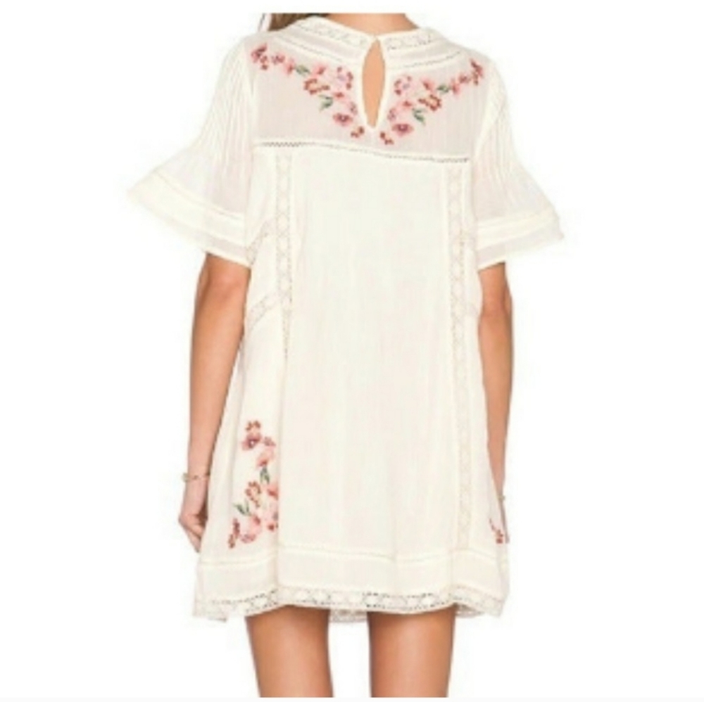 Free People Embroidered Victorian Dress Cream/ Off-white mini dress Cottagecore - Picture 4 of 14